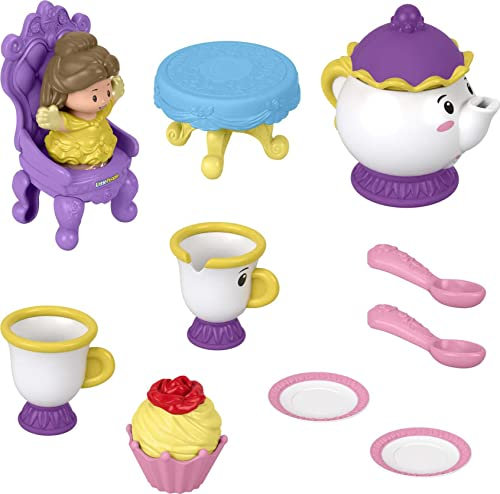 Fisher-Price Little People – Disney Princess Time for Tea with Belle, Ensemble de Jeu de 10 pièces pour Tout-Petits et Enfants d'âge préscolaire