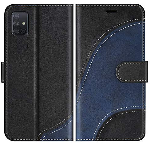 BoxTii Hülle für Galaxy A51, Leder Handyhülle für Samsung Galaxy A51, Ledertasche Klapphülle Schutzhülle mit Kartenfächer und Magnetverschluss, Schwarz