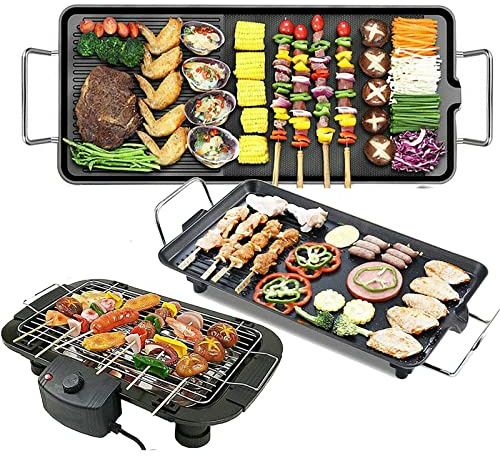 Smokeless Electric Grill, 1500W BBQ Grill Pan, Non-Stick Hot Plate, 5 Gear Temperature, Easy Clean, Versatile Griddle for lndoor Outdoor Party Camping Festival Cooking (67 x 29.5 x 8.5cm)