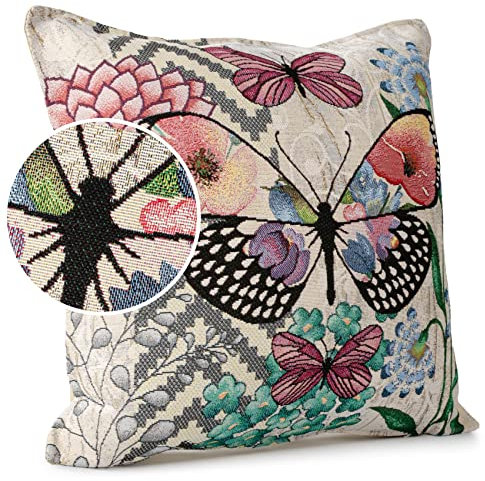 ANRO Kissenbezug Dekokissen Kissen Sofakissen Kissenbezüge Kissenhülle Gobelin Motiv Schmetterlinge 45x45cm ohne Füllung
