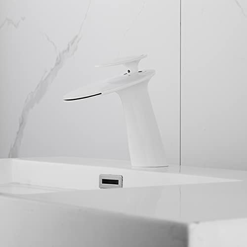SJQKA Wasserfall Wasserhahn Bad, Waschbeckenarmatur,Wasserhahn Bad Aus Erstklassigem Messing,wasserfall Einhandmischer Für Bad Badezimmer Waschbecken (Weiß)