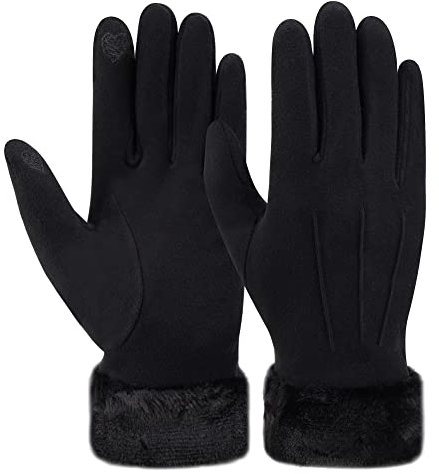 ZASFOU Damen Winter Touchscreen Handschuhe mit fleece gefütterte Warme Kaschmir winterhandschuhe für Kaltes Wetter,Schwarz,L