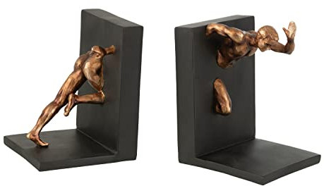 Set 2 Bücherstützen Edel J-Line Athlet Schwarz Antik Gold Skulptur Mann