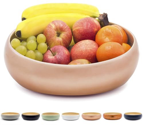 Dehaus® Large Stylish Bamboo Fruit Bowl - 30cm, Rose Gold - Wooden Salad Serving Bowl - Fruit Basket for Kitchen or Bread Basket - Table Centrepiece Decoration - Home & Kitchen Tableware Accessories