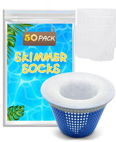 KGC Chaussette Skimmer Piscine 50 Pièce (Convient aux Filtres de 7 à 19 cm), Chaussette Skimmer Lavable & Réutilisable pour Panier Skimmer, Prefiltre Skimmer Piscine Nylon Élastique…