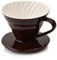 Filtro de Café Porcelana, Portafiltros de Cerámica para Café, Taza Filtro Café Recipiente Reutilizable, Filtro Bote de Café Manual de 2-3 Tazas (Marrón)