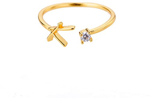 Buchstaben Ring Frauen Gold Verstellbar Damen Offener Initial A-Z Mit Namen Modeschmuck Minimalistisch Stapelbar Geschenk für Frauen (K)