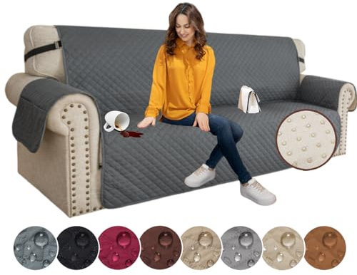 XINEAGE Sofa Überzug, Sofabezug 3 Sitzer Reversible, Wasserdicht Sofabezug, Sofaüberwurf, Sofa Möbel Protector, rutschfeste Sofabezüge für Hunde Haustiere (3 Sitzer, Dunkel Grau)