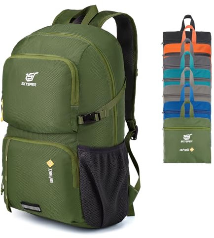 SKYSPER Ultraleichter Faltbarer Rucksack mit Nassfach - Wasserfest und Verstaubarer Daypack für Wandern, Reisen, Radtouren und Städtetrips