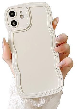 Ownest Compatible with iPhone 12 Case Cute Curvy Simple Wave Frame Case Aesthetic Design Solid Color Girls Women TPU Shockproof Silicone Slim Phone Case Cover for iPhone 12 - Beige