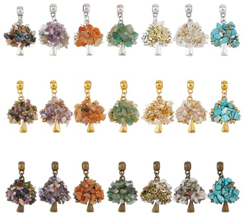 SUPERFINDINGS 21 pz Ciondoli con Pietre Preziose Albero Della Vita Ciondoli Chakra di Cristallo di Quarzo Ciondoli con Pietre Preziose Miste Ciondoli Pendenti Pendenti con Foro Grande per La Creazione