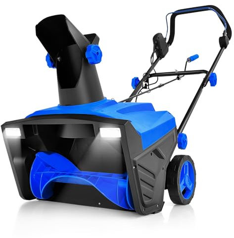 GYMAX Déneigeuse Électrique Manuelle, 2 Lumières LED, Fraise à Neige 15 A 500 mm, Goulotte Rotative à 180°, Distance de Projection 9 m, pour Porte de Jardin (Bleu)