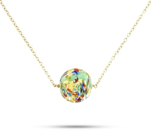 Venetiaurum - Halsette mit 16 mm Kugel aus Harlekin-Original-Murano-Glas und 925er-Silber - Schmuck “Made in Italy” zertifiziert
