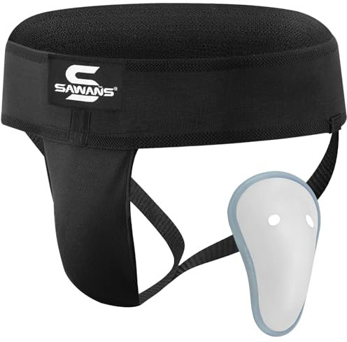 SAWANS Tiefschutz für Boxen, Kickboxen, MMA, Bauchschutz, Herren, schweißabsorbierend, belüftet, verstellbare Unterwäsche, Taekwondo Sparring Tiefschutz, Jockstrap Jiu Jitsu BJJ Schutz (M, Schwarz)