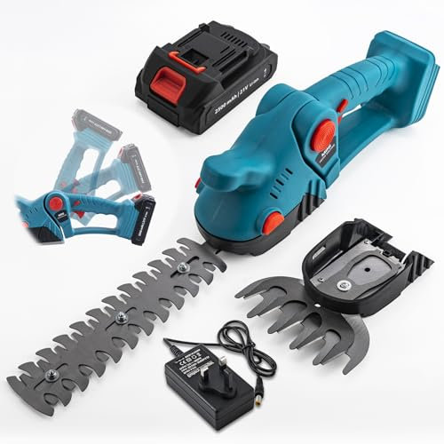 CHANGEMOORE 21V Cordless Hedge Trimmer & Grass Shears - 1300rpm Cordless Grass Trimmer with 2.5Ah Battery, 2 in 1 Electric Hedge Trimmer Garden Shears, Adjustable Head for Easy Garden & Lawn Edging
