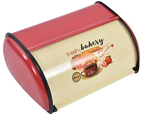 Brotkasten aus Metall für die Küchenarbeitsplatte, Brotaufbewahrungsbehälter mit Großem Fassungsvermögen, Platzsparender Brotkastenhalterbehälter mit Rolldeckel, Brotkasten Im(Rot)