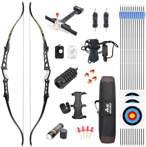 Bogenschießen Recurve Bogen und Pfeile Set 66/68/70 Zoll Erwachsene Wettbewerb Bogen 14-40lbs Sportbogen Langbogen für Jugend Erwachsene Outdoor Schießen(30lbs/68,Schwarz 1)