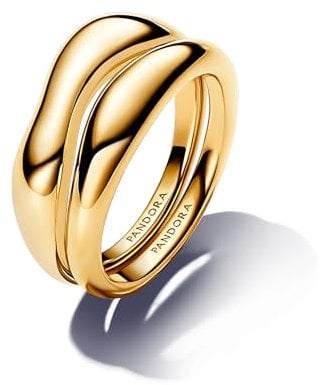 PANDORA Essence Organisch Geformte Stacking-Ringe aus Sterling Silber mit vergoldeter Metalllegierung, Größe: 56, 163264C00-56