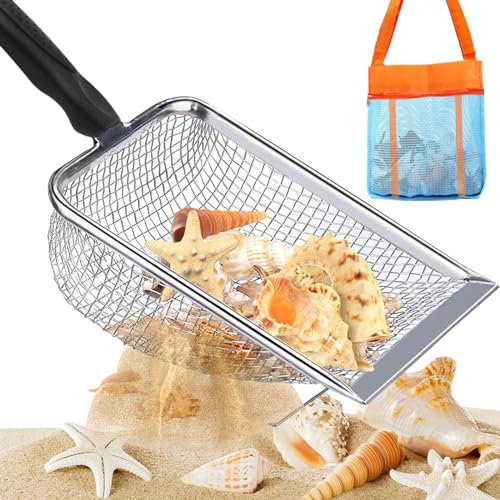 Pala de malla de playa, pala de arena para niños con bolsas de juguetes de arena, juguetes de playa para niños, filtro de arena para recoger conchas, colador de dientes de tiburón para niños y niñas