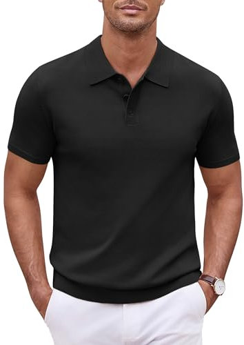 COOFANDY Men's Polo Shirts Short Sleeve Knitted Summer Poloshirts Basic Golf Polo T-Shirts Stretch Black S