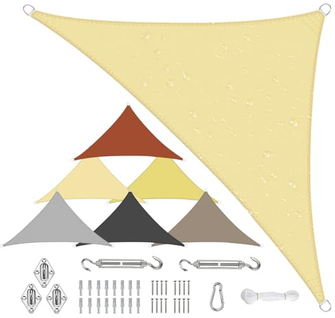 Sichtschutz Voile d'ombrage imperméable triangulaire 3 x 4 x 5 m en polyester PES 95 % protection UV résistant aux intempéries indéchirable Plusieurs tailles et couleurs avec kit de fixation pour