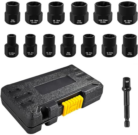 Extracteur De Vis,14 Kit Extracteur Ecrou Antivol, Percuteur et Extracteur D'éCrou 6,35-19 Mm, Extracteur de Douille/éCrou, Extracteur D'éCrou Endommagé, Outils de DéPose (1)