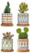 Set 4 Pezzi Vasi In Ceramica Con Decorazioni Fiori Piante Grasse Con Sotto Vaso In Bambù Foro Centrale Vasetti Cactus Decorazione Interno Esterno Con Foro Scarico Contenitore - 7Mantra