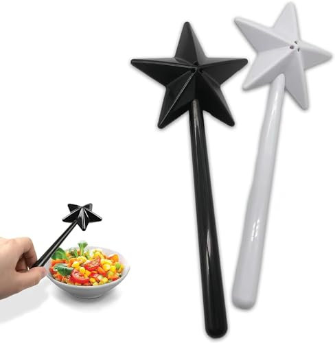 LJHYSD Salt and Pepper Shakers,Magic Wand Salt and Pepper Shakers,Star Salt Shaker Wand,Kitchen Accessories,2pcs Black+White