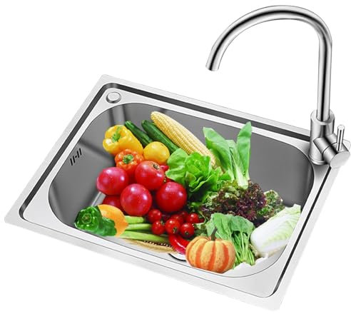Edelstahl Küchenspüle,Spülbecken 1 Becken Rechteckig Einbauspüle Einzelbecken Waschtisch,Moderne Unterbauspüle,Verdicken Waschbecken mit Wasserhahn,Einfach zu Säubern (50x40cm)