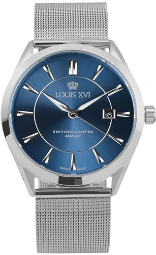 LOUIS XVI Amaury 1092 - Ø 41 mm - Herren Uhr - Wasserdicht - Uhr mit Saphirglas - Armband Silber - Zifferblatt Blau - Schweizer Quarzwerk