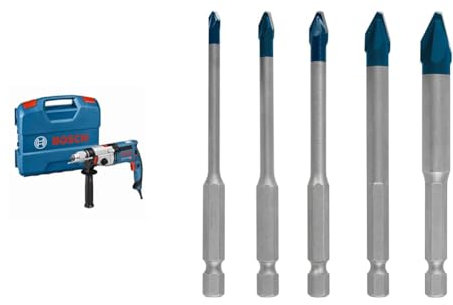 Bosch Professional perceuse à percussion GSB 24-2 (1 100 W, couple maxi : 40/14,5 Nm) + 5x Coffret de forets Expert HEX-9 HardCeramic (pour Tuiles, Carrelage, Ø 4-10 mm, Accessoire)