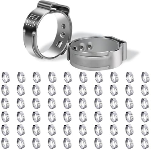 60 Pack 1/2 Inch PEX Cinch Clamps, Stainless Steel Single Ear Hose Clamps for PEX Tubing Pipe Fitting Connections