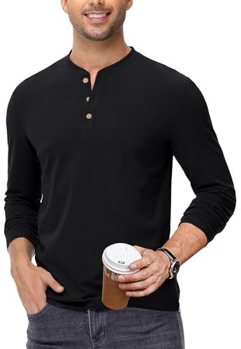 HMIYA Dünn Langarmshirt Herren Baumwolle Henley Shirts Knopf Longsleeve Herren Beiläufig T-Shirt für Männer