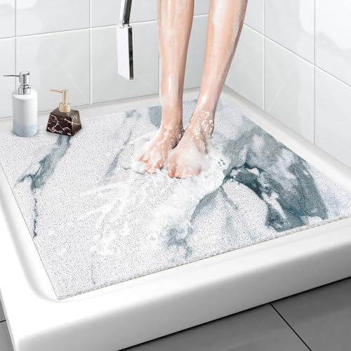 Duschmatte rutschfest 80 x 80 cm - Weich Komfort Sicherheits Badematte mit Ablauflöchern, PVC-Luffa Massage Antirutschmatte für Dusche, Schnell trocknend