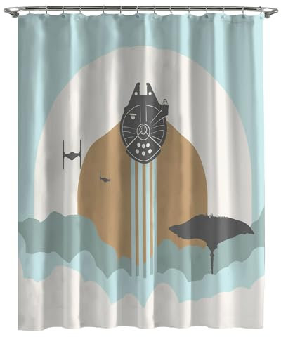 Jay Franco Rideau de douche Star Wars - Décoration de salle de bain sous licence pour enfants ou adolescents avec faucon millénaire - 177,8 x 183 cm - Rideau en tissu lavable