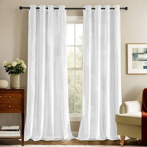 Deconovo Verdunklungsvorhänge Samt Gardinen Schlafzimmer Vorhang Mädchen Blickdichte Vorhänge mit Ösen Thermo Wärmeisolierend, 280x140 cm(HöhexBreite), Weiß, 2er Set