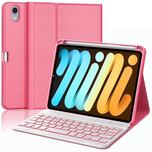 Coque Clavier pour iPad mini (A17 Pro) 2024 8.3 et iPad mini 6 ème 2024 | AZERTY Français Bluetooth sans Fil Détachable Étui Clavier pour iPad mini 2024/2021 avec Rétroéclairage Keyboard, Rouge