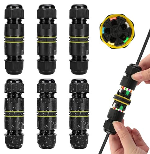 Kabelverbinder Wasserdicht IP68, 6 Stück Verteilerdose Klemmdose Kabelverbinder Wasserdicht 5-polig Erdkabel Verbindungsmuffe für Ø9-12 mm Kabeldurchmesser