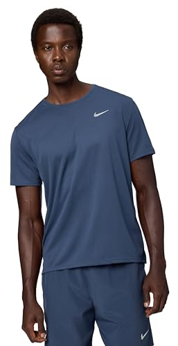 Nike Miler Dri-Fit Uv Short Sleeve Running Top for Men, Thunder Blue/Reflective Silv, DV9315-437, XL