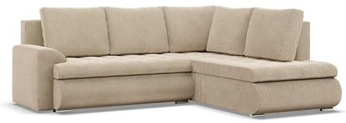 Mebligo - Ecksofa mit Schlaffunktion und 2 Bettkasten Cord - Beige 230x89x200 (BxHxT) FORESTA - Rechts Eckcouch, Sofas & Couches, Couch L Form, Cauchsofa, Sofa Wohnzimmer, Ecke Sofa