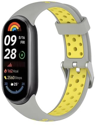 SRDRK Cinghia di silicone per Xiaomi Smart Band 9 Smartwatch Sport Wristband Correa Accessori per MI Band 8 8 NFC 9 Bracciale sostitutivo(Gray Yellow)