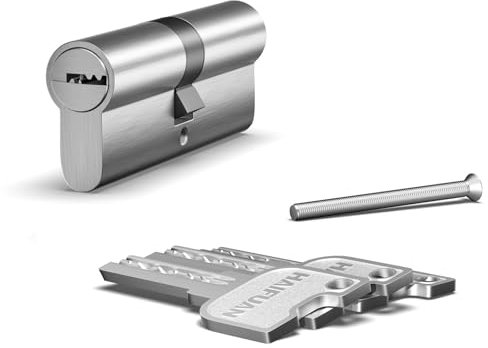 1 pezzo di cilindro con nucleo in ottone europeo da 40/40 mm, chiave a doppia faccia con 3 chiavi in ottone, anti-picking, anti-perforazione, colore nichel spazzolato (K-80-NB)