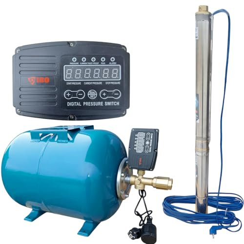 PAG Turbo GmbH® - 50L Hauswasserwerk 3 Tiefbrunnenpumpe sandverträglich 8,2bar - 3000L/h + elektronischer Schalter mit Trockenlaufschutz Funktion