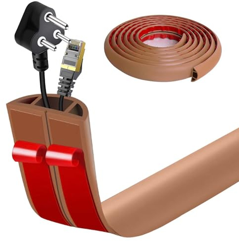 Flacher Kabelkanal Boden Selbstklebend | Flexible Kabelabdeckung für Deckenlampe & Boden | PVC Kabelschacht | Kabelmanagement in Büro & Wohnung (Hellbraun, 3cm x 3m)