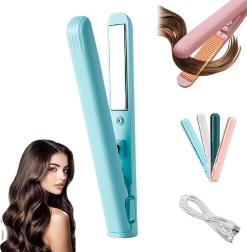 Mini Doppel-Zweck Lockenstab,tragbarer Reise Lockenstab, geeignet für kurzes Haar und alle Haartypen (Blau, 1)