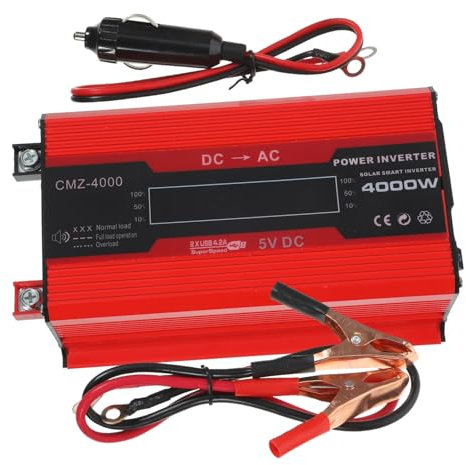 EXAOMBLE Convertidor De Corriente Adaptador De Carga Rápida con Pantalla LCD Digital Inversor para Coche con Protección contra Sobrecalentamiento para Camping y