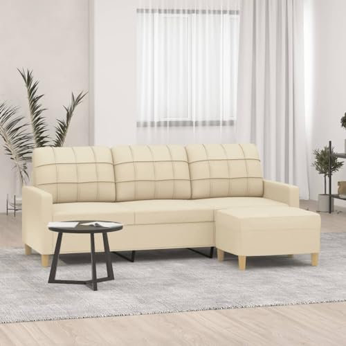 MOBCANT 3-Sitzer-Sofa mit Hocker Creme 180 cm Stoff Schlafsofa Couch Modulares Sofa Polstergarnitur für Schlafzimmer Wohnung Wohnzimmer Büro
