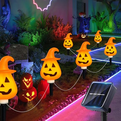 Bseical Halloween Deko Garten Outdoor, 6 Stück Solarlampen kürbis Deko, Led kürbis Outdoor, Lichterkette für Gartendeko, Halloween Dekoration