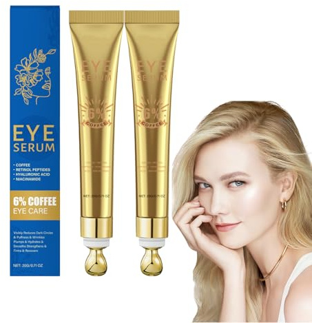 Crème contour des yeux à 6% de caféine avec acide hyaluronique et peptides - Soin pour le contour oculaire contre les cernes, sérum au rétinol pour atténuer les ridules, Convient aux yeux (2 pièces)