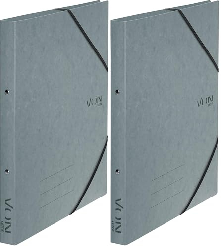 VON Leitz Ringbuch A4, Mit 2 Ringen, Gummibandverschluss, Karton, 25 mm Rückenbreite, Für 140 Blatt, Ringordner für Schule, Studium & Haushalt, 5 Stück, Grau, 30120085 (Packung mit 2)